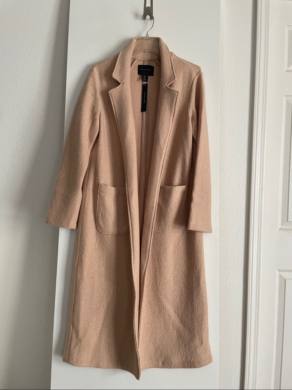 Tahari Wool Cardigan Trench Sweater/Coat Camel Tan Full Length Duster NWT !